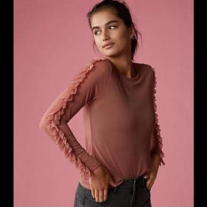NWT Express Sheer Ruffle Mesh Tee
